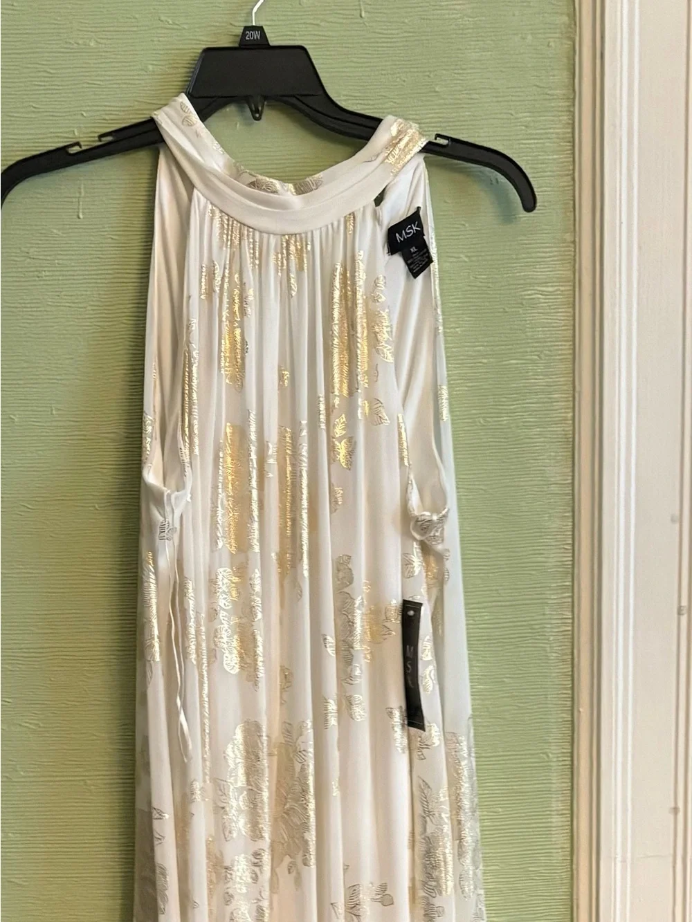 MSK White Halter Camisole with Gold Floral Foil